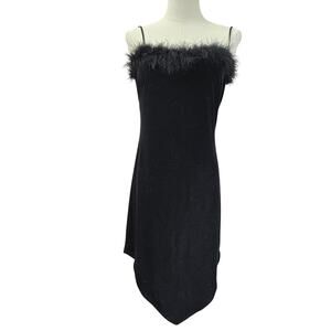 Stepping Out Vtg 90s Y2K Witchy Goth Fairy Velvet Feather Asymmetric Dress M